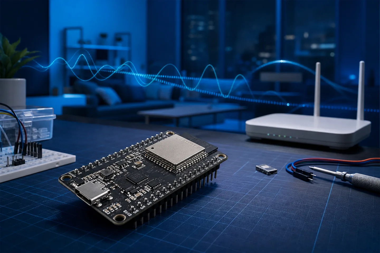 노트북에 연결된 ESP32-S3와 움직임에 반응하는 CSI 파형