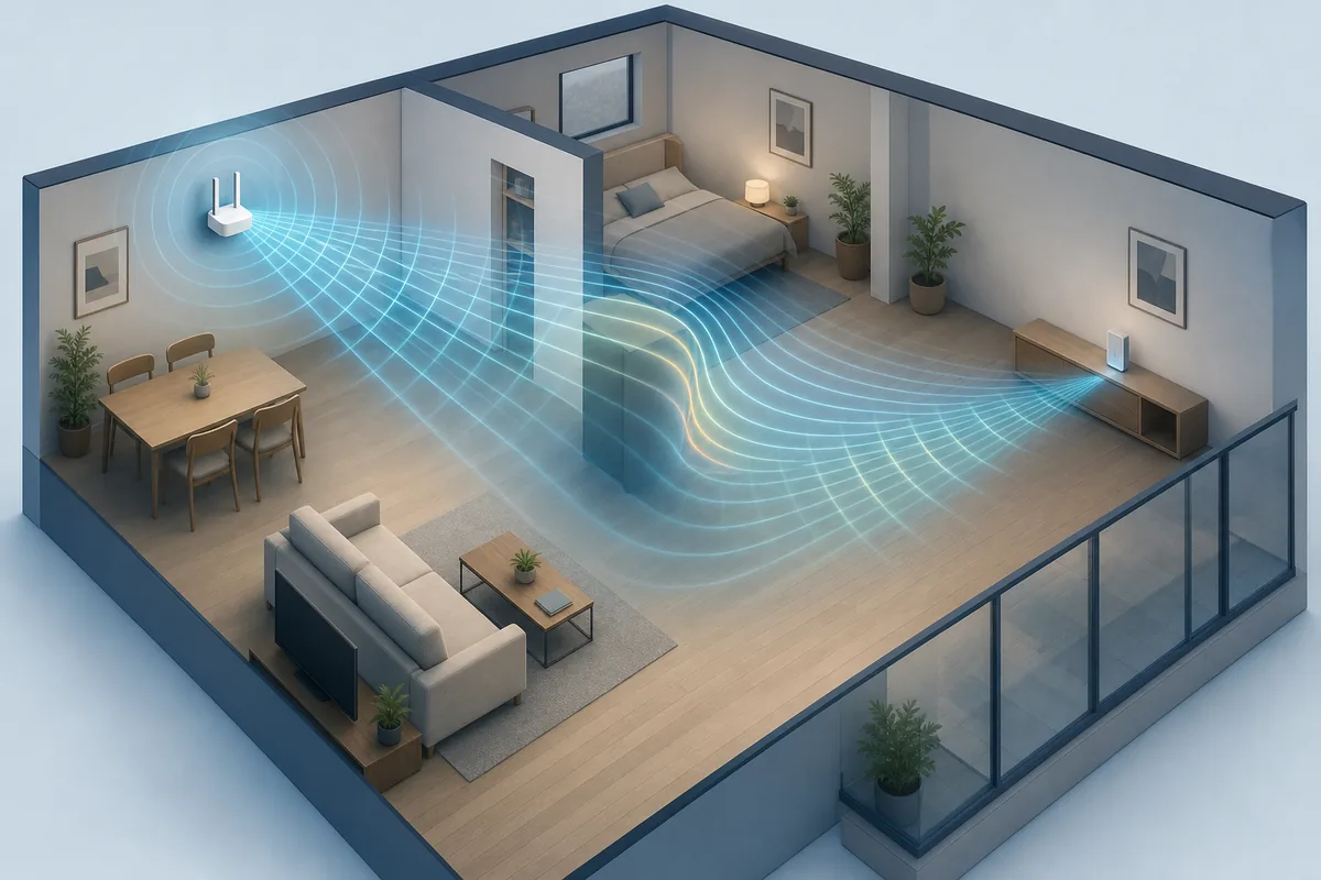 WLAN-Funkwege in einer Wohnung verändern sich um eine Person