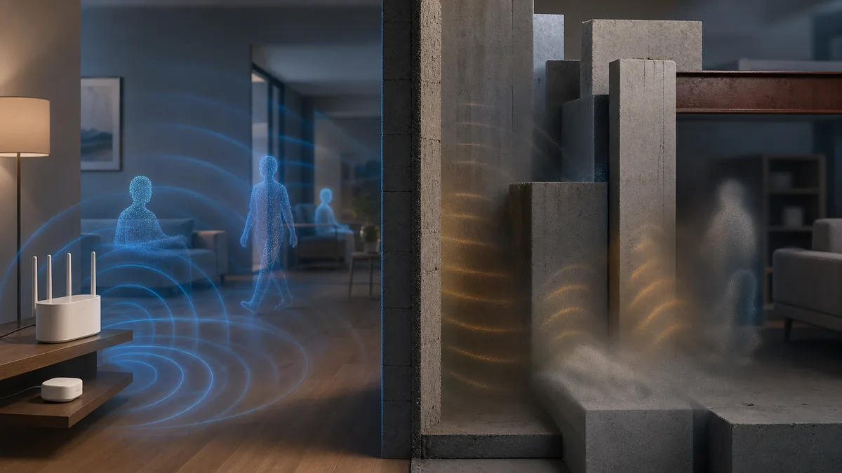 Illustrazione di rilevamento WiFi grossolano e perdita del segnale in materiali densi